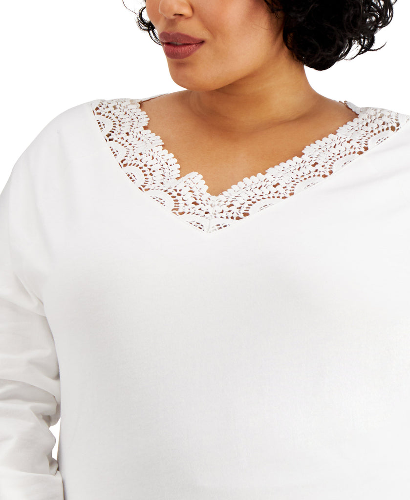 Kiss & Tell Women Plus Trendy Lace Trim V Neck Top