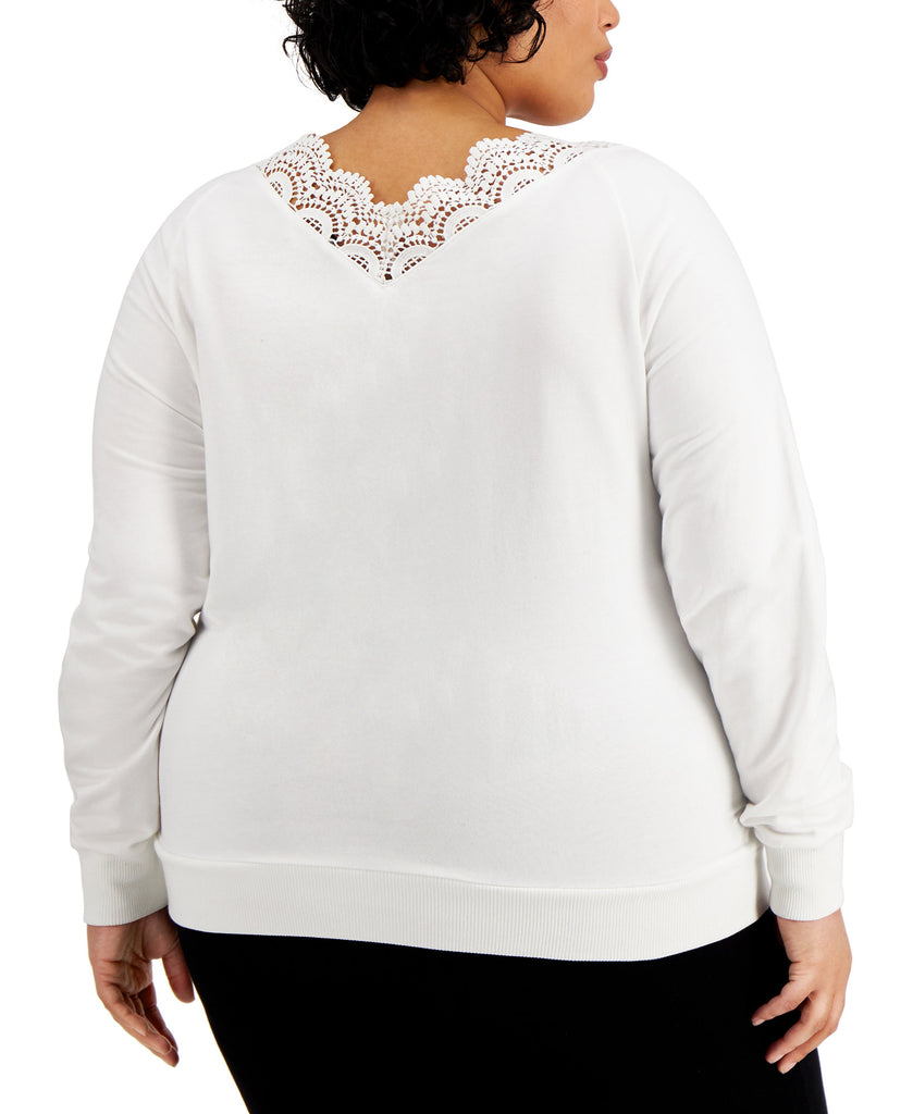 Kiss & Tell Women Plus Trendy Lace Trim V Neck Top