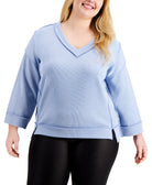Kiss & Tell Women Plus Trendy Exposed Seam Top Blue