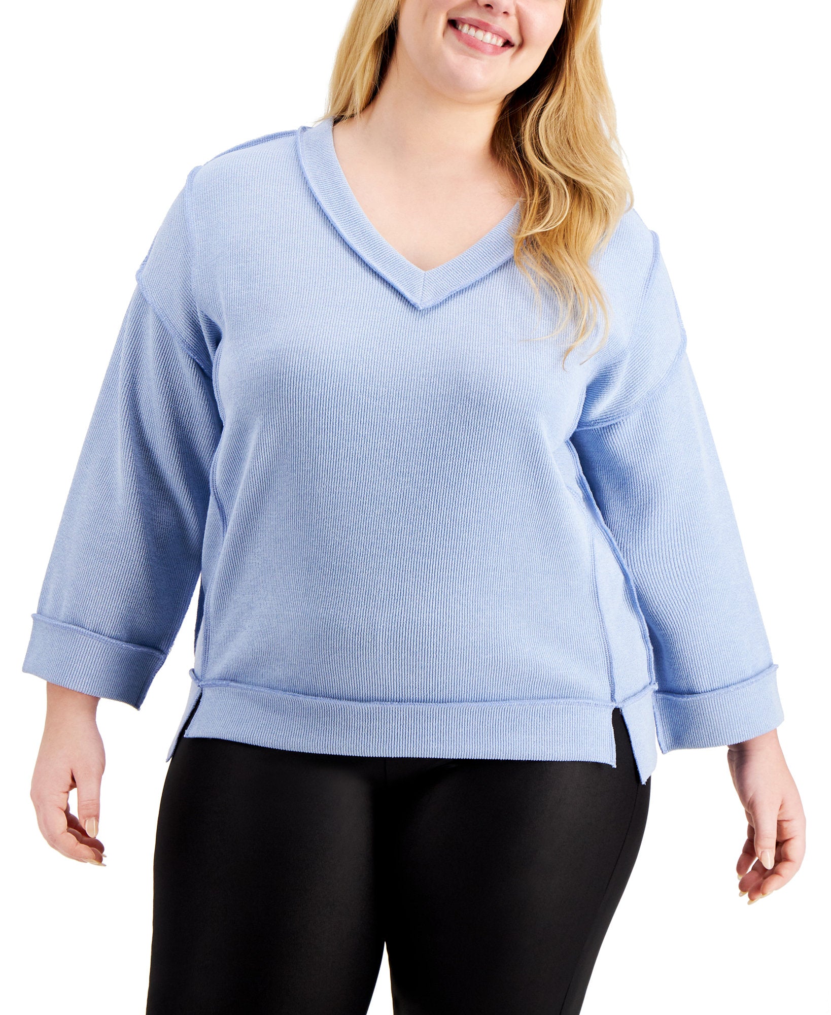 Kiss & Tell Women Plus Trendy Exposed Seam Top Blue