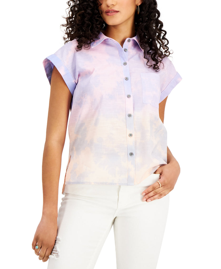 Style & Co Women Cotton Ombré Camp Shirt Ombre Champagne