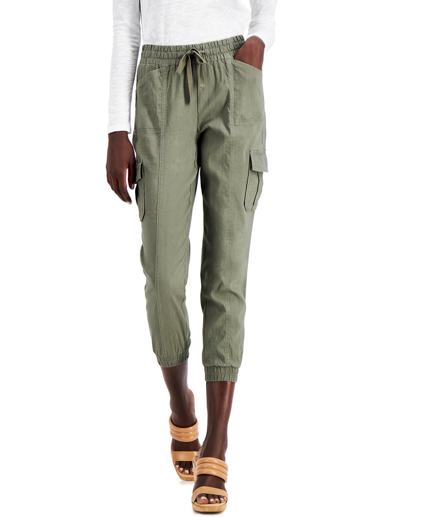 INC International Concepts Women Petite Cargo Jogger Pants Moss Mountain