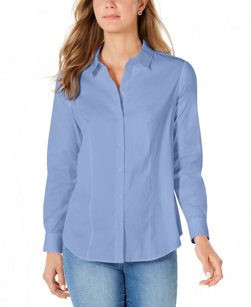 Charter Club Women Petite Button Down Woven Shirt Serenity