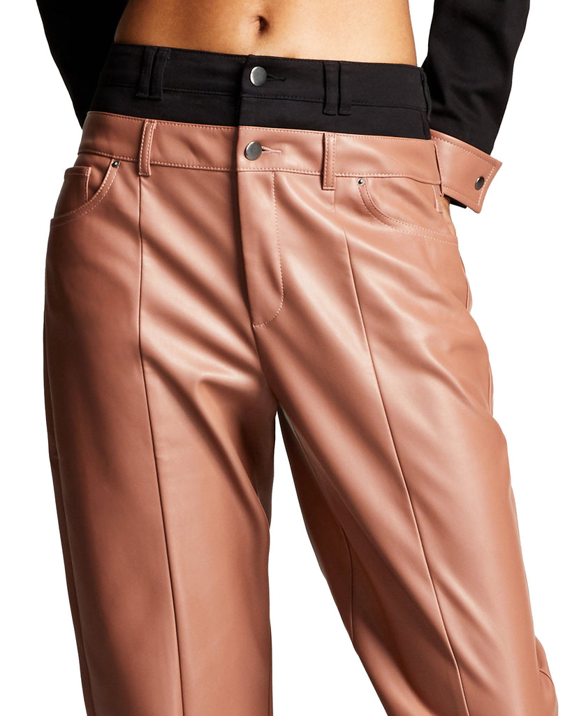 Bar III Women Double Waistband Faux Leather Pants