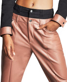 Bar III Women Double Waistband Faux Leather Pants