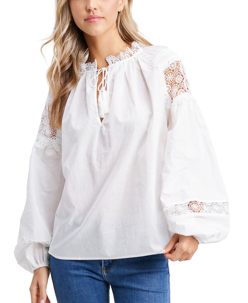 En Saison Women Crochet Blouson Sleeve Top Off white