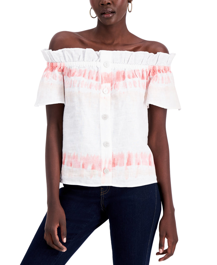 INC International Concepts Women Printed Off The Shoulder Top Danielle Dye Rrange