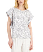 INC International Concepts Women Cotton Roll Sleeve T Shirt Chiara Cheetah