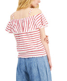 INC International Concepts Women Cotton Stripe Print Cold Shoulder Top