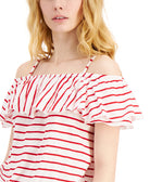 INC International Concepts Women Cotton Stripe Print Cold Shoulder Top