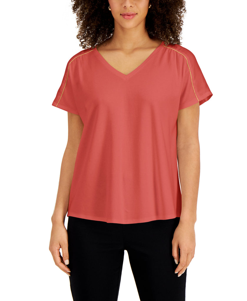 JM Collection Women Satin Trim Top Guava Sorbet