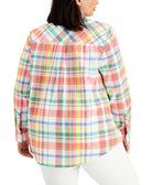 Style & Co Women Cotton Plaid Button Down Shirt