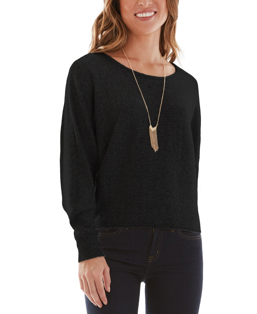 BCX Women Brushed Sweater with Necklace Heather Black