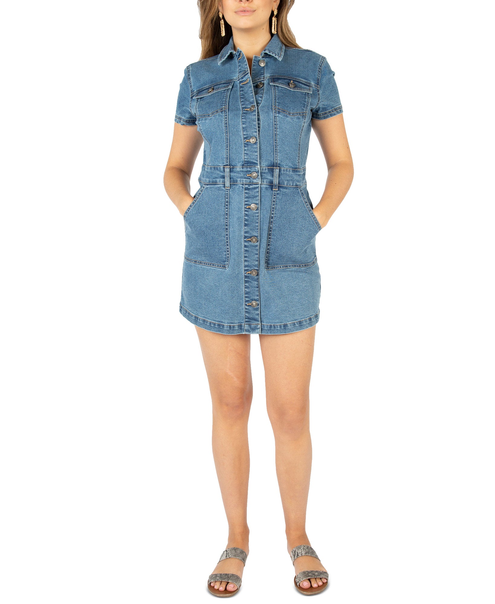 Rewash Women Denim Mini Dress Blue black