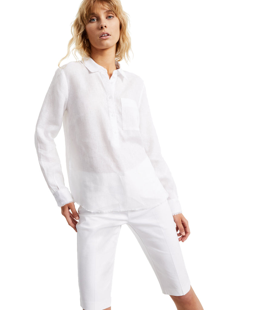 INC International Concepts Women Petite Linen Shirt Bright White