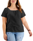 Style & Co Women Plus Cotton Eyelet Knit Top Deep Black