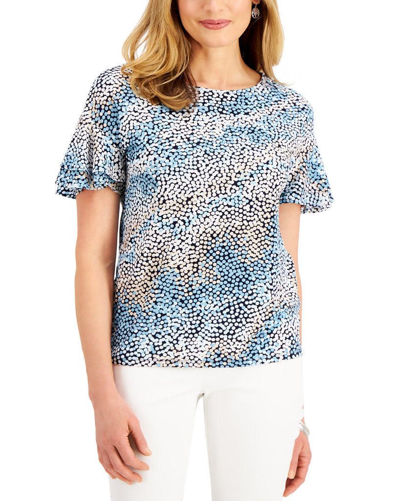 JM Collection Women Short Sleeve Printed Top Bachelor Button Combo