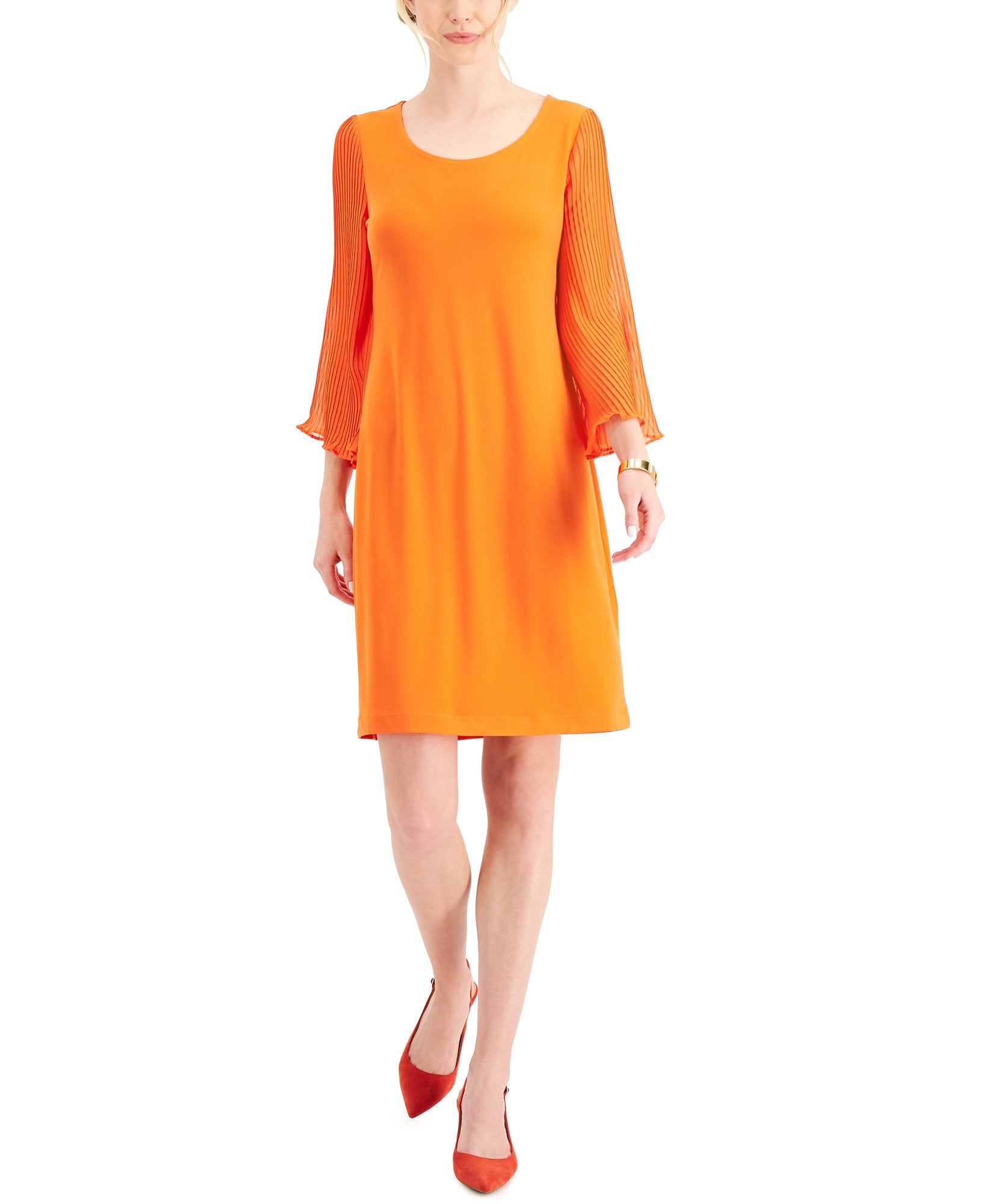 JM Collection Women Pleated Sleeve Dress True Pumpkin