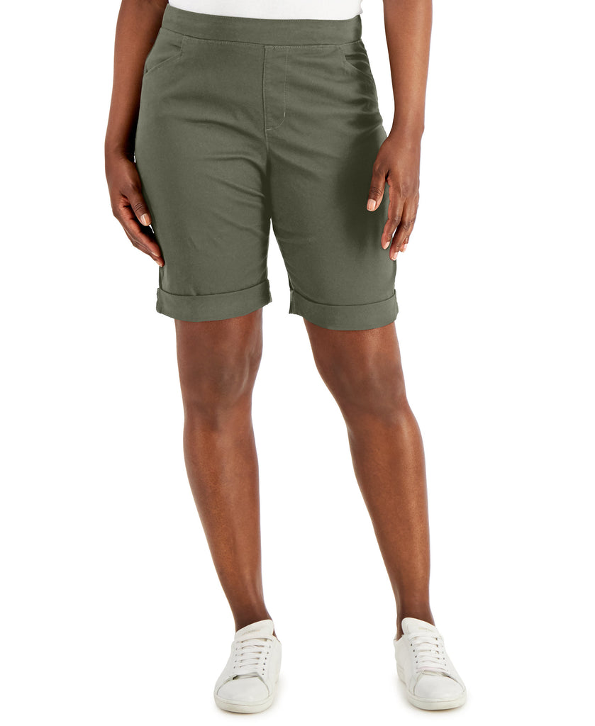 Karen Scott Women Petite Pull On Cuffed Shorts Olice Sprig