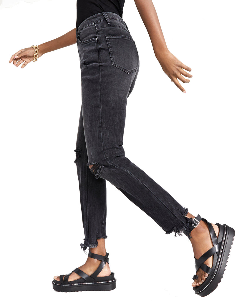 Tinseltown Women Ripped Frayed Hem Straight Jeans