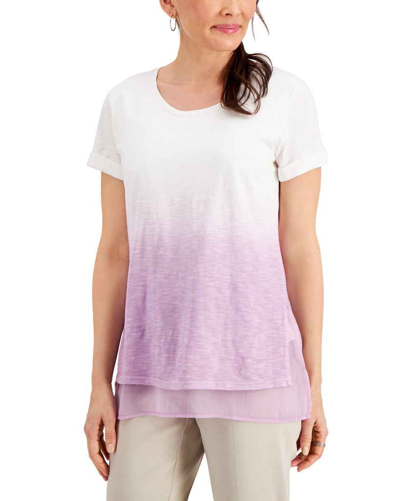 JM Collection Women Short Sleeve Dip Dye Tunic Lilac Moon