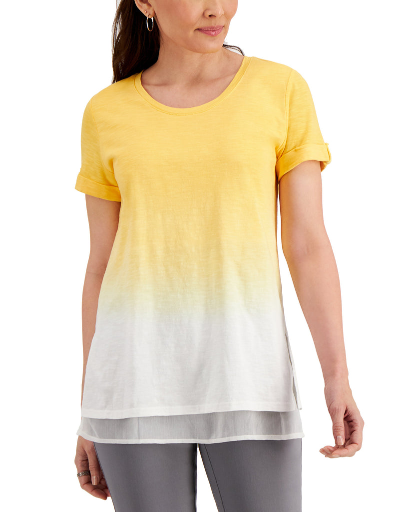 JM Collection Women Petite Dip Dyed Layered T Shirt My Marigold