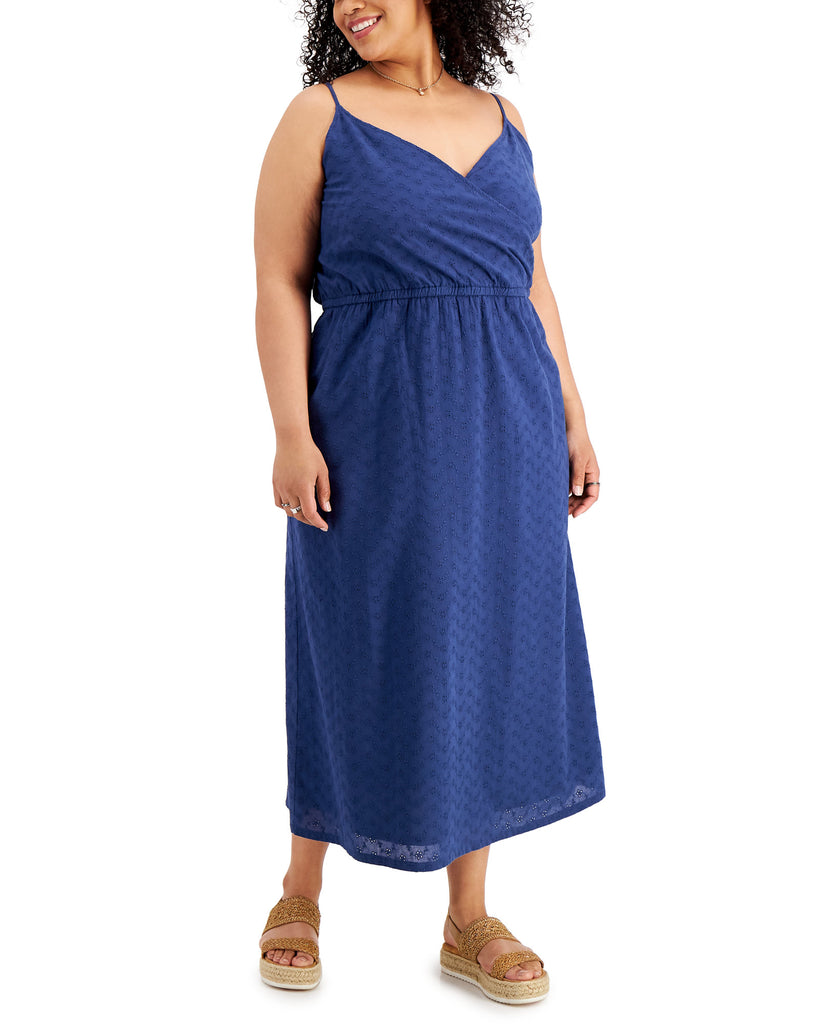 Style & Co Women Plus Eyelet Midi Dress Deep Harbour