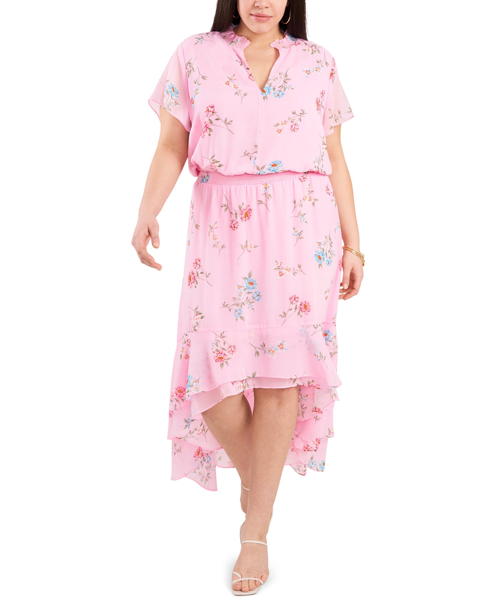 1.STATE Women Plus Trendy Printed High Low Dress Prospect Blooms