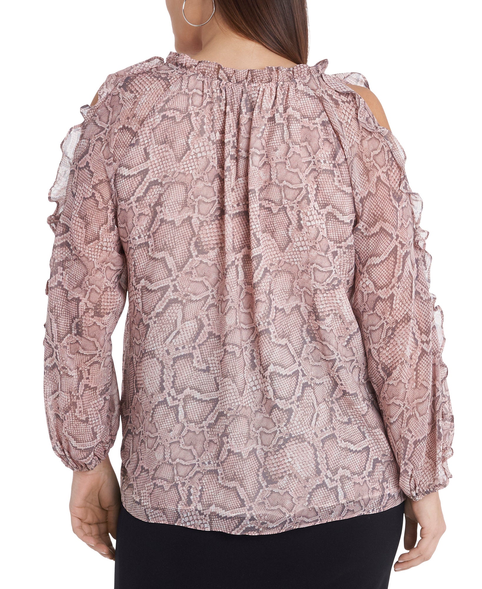 1.STATE Women Plus Trendy Ruffled Cold Shoulder Printed Top