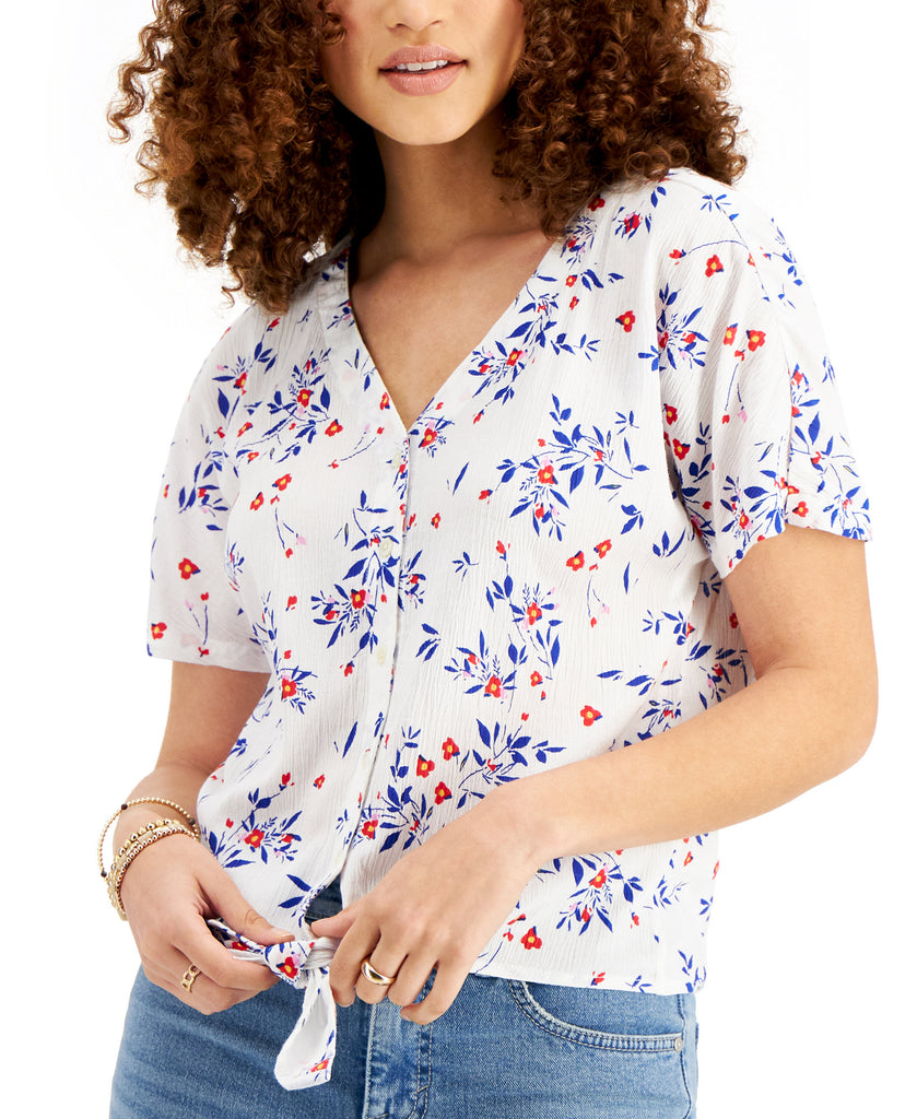 Style & Co Women Tie Front Floral Top