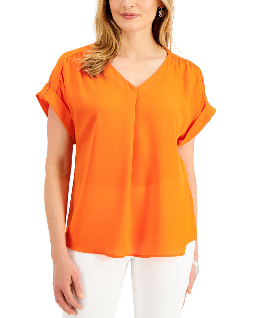 JM Collection Women Short Sleeve V neck Top True Pumpkin