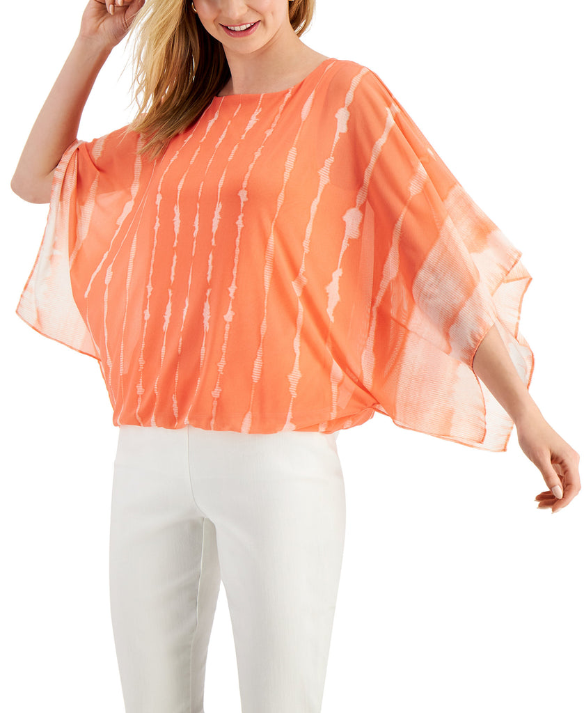 JM Collection Women Printed Flutter Sleeve Top Coral Banks Combo