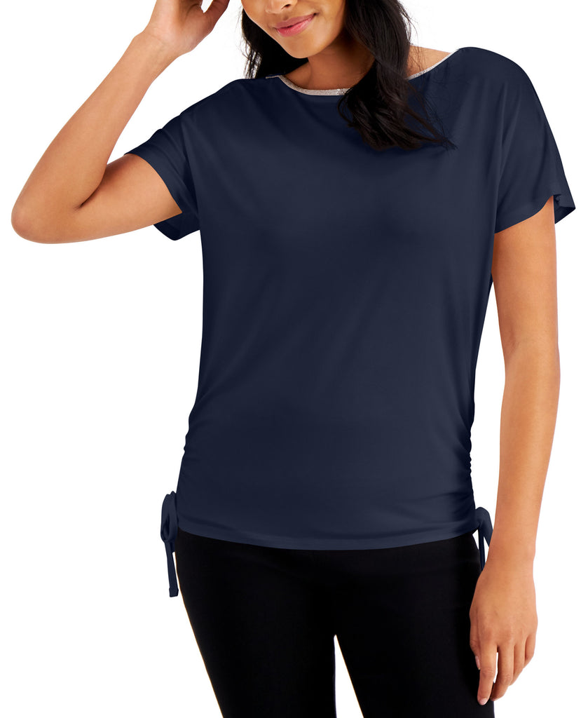 JM Collection Women Side Tie Top Intrepid Blue