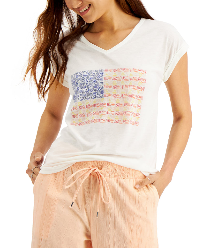 Style & Co Women Line Flag Graphic T Shirt Line Flag