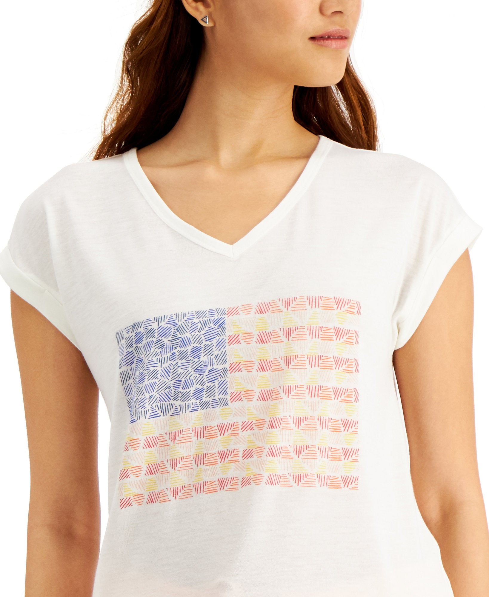 Style & Co Women Line Flag Graphic T Shirt