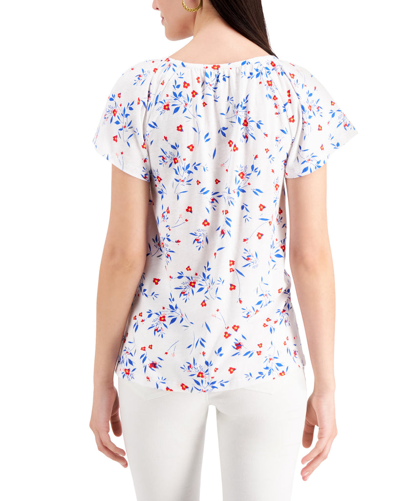 Style & Co Women Petite Pleated Floral Print Top