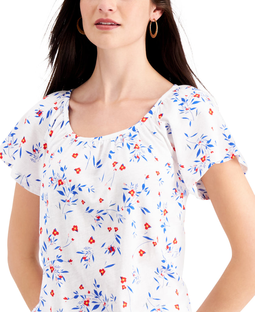 Style & Co Women Petite Pleated Floral Print Top