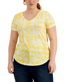 Style & Co Women Plus V Neck Tie Dyed T Shirt Tropical Dye