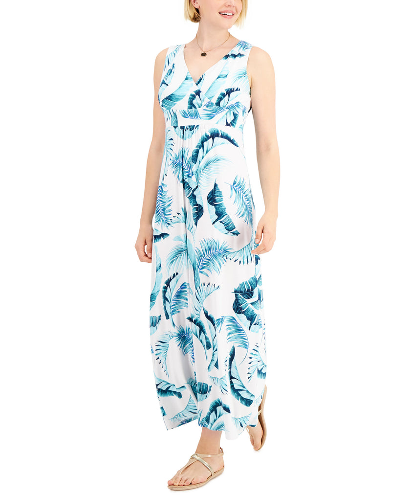 Charter Club Women Cotton Fern Print Maxi Dress Bright White Combo