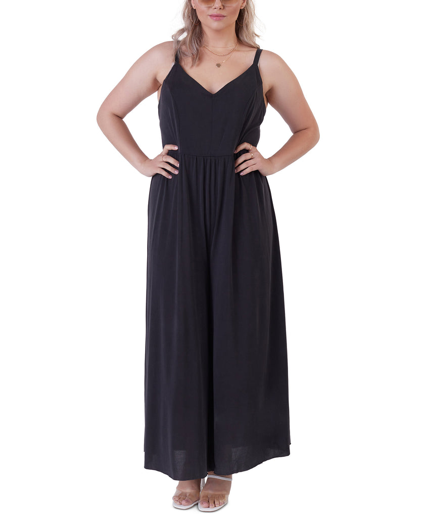 Black Tape Women Plus Wide Leg Jumpsuit Dark Grey