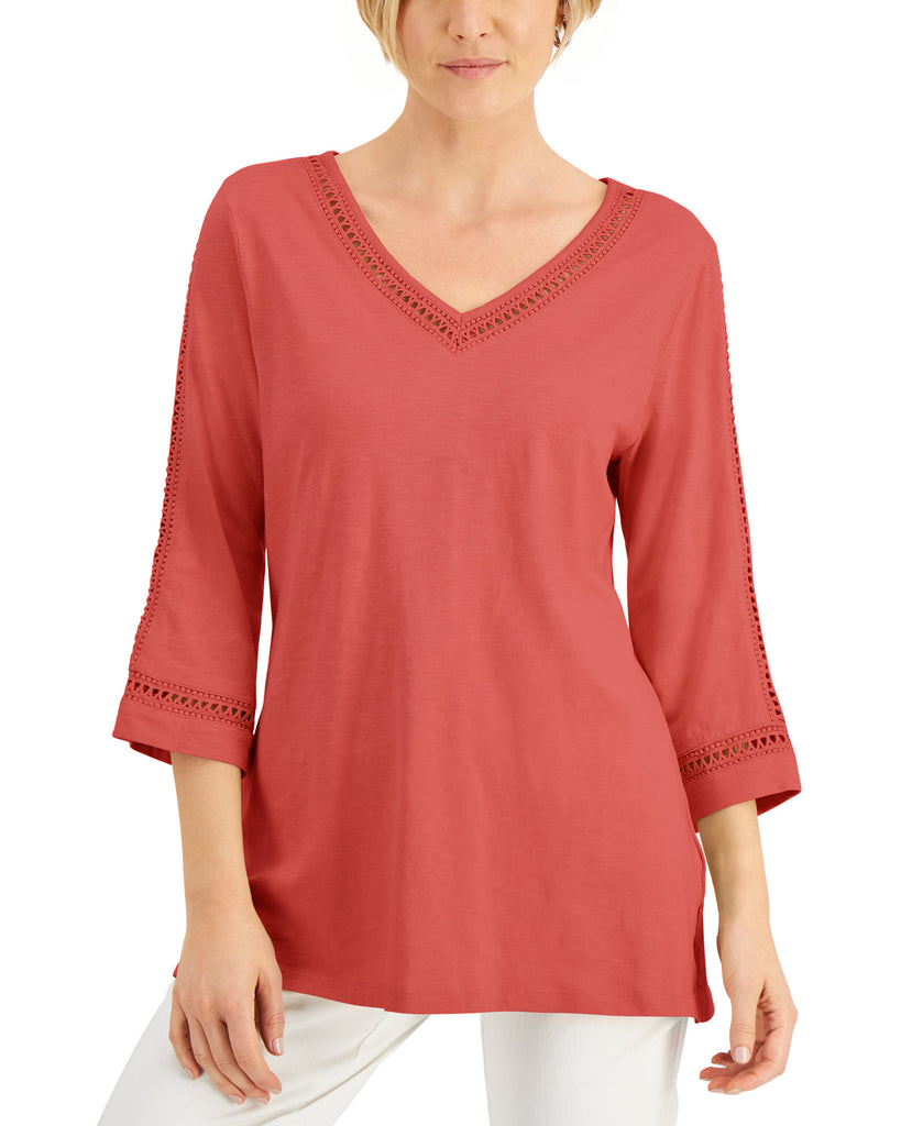 JM Collection Women Crochet Trim Top Guava Sorbet