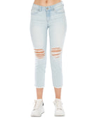 Rewash Women Distressed Cropped Skinny Jeans Blue Black Antique