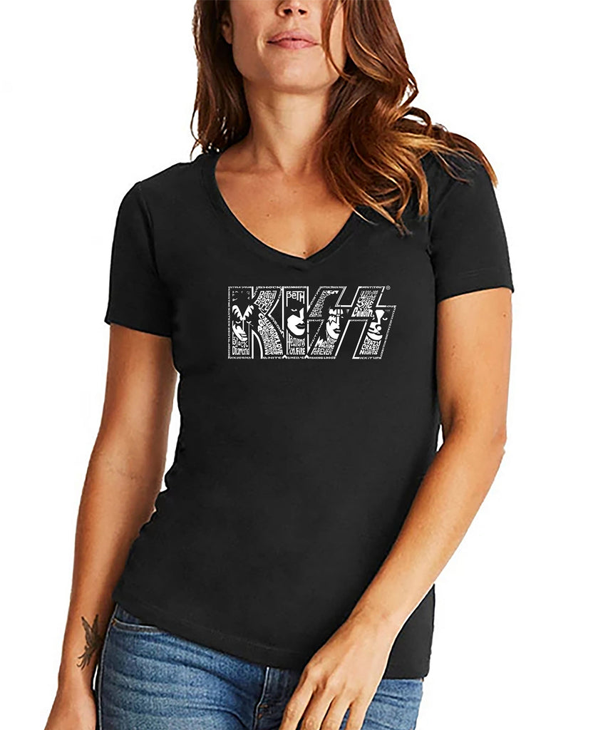 LA Pop Art Women Plus Word Art Kiss Logo T shirt Black