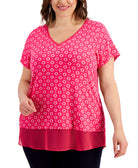 JM Collection Women Plus Mina Contrast Trim Top Berry Sorbet