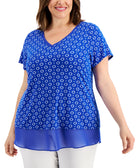 JM Collection Women Plus Mina Contrast Trim Top Deep Cobalt