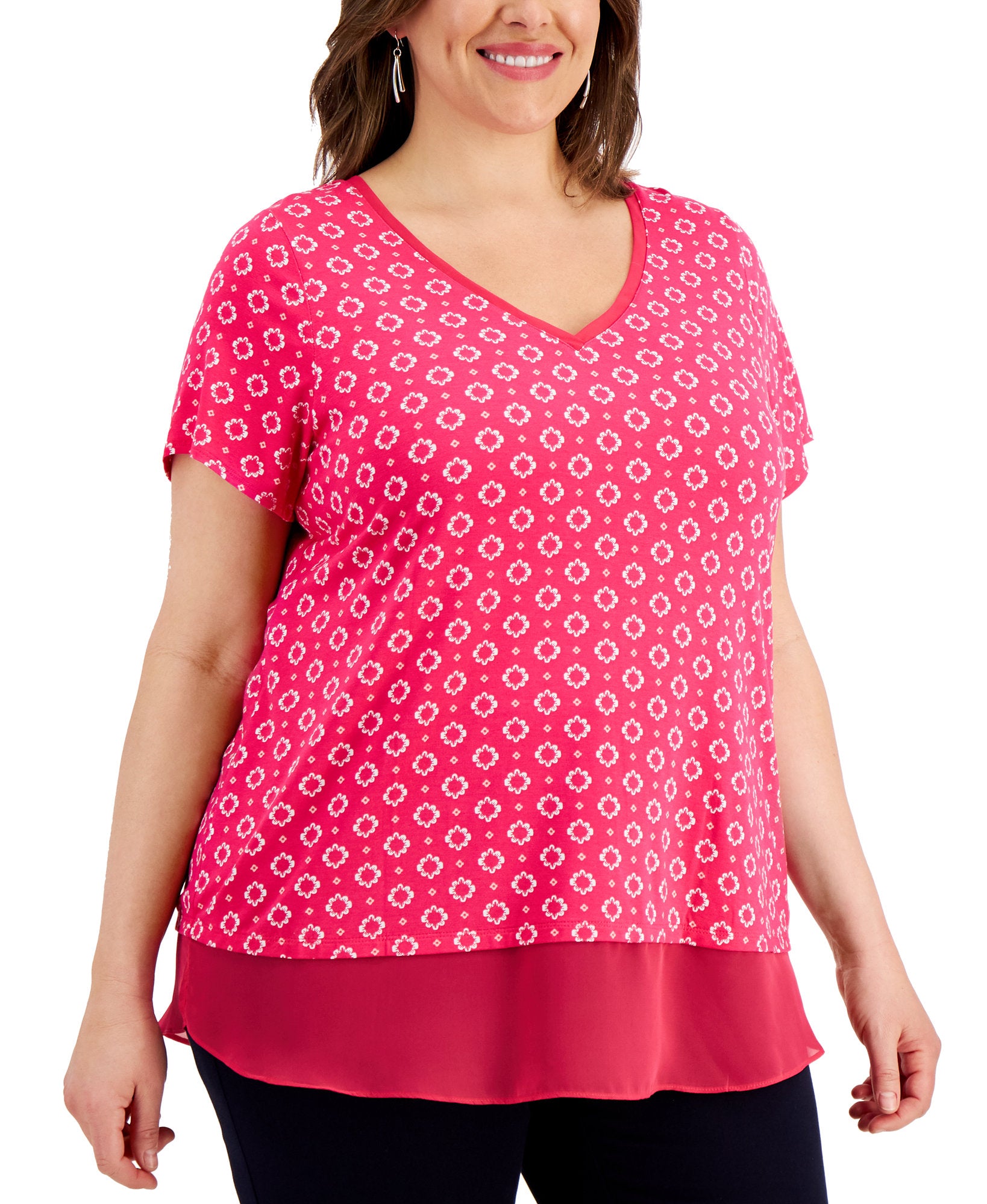 JM Collection Women Plus Mina Contrast Trim Top