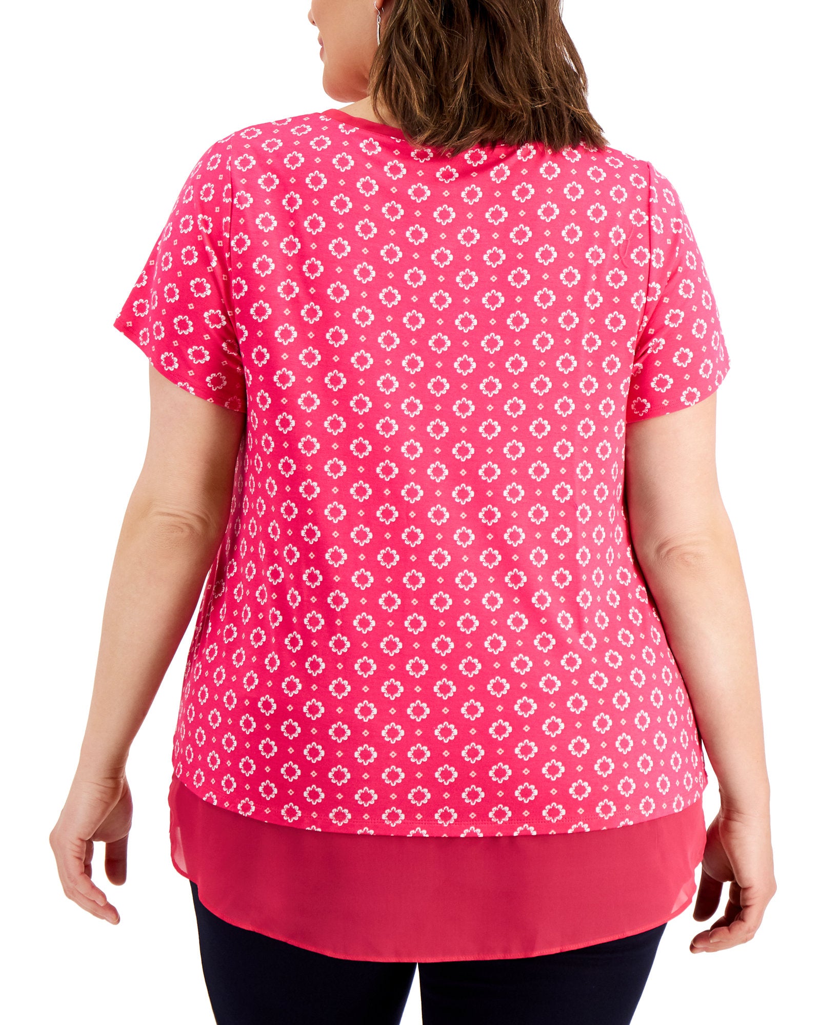 JM Collection Women Plus Mina Contrast Trim Top