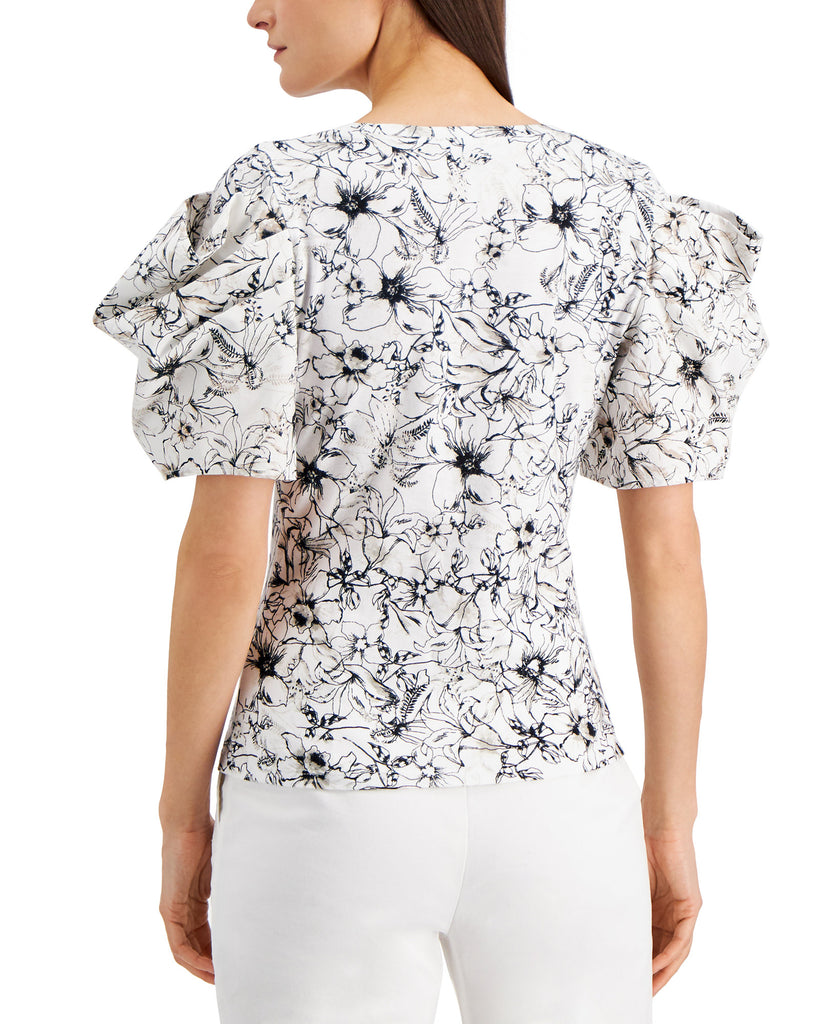 INC International Concepts Women Floral Print Puff Sleeve Top