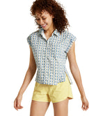 Style & Co Women Mini Print Camp Shirt Winter White