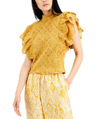 INC International Concepts Women Bubble Hem Eyelet Top Marigold